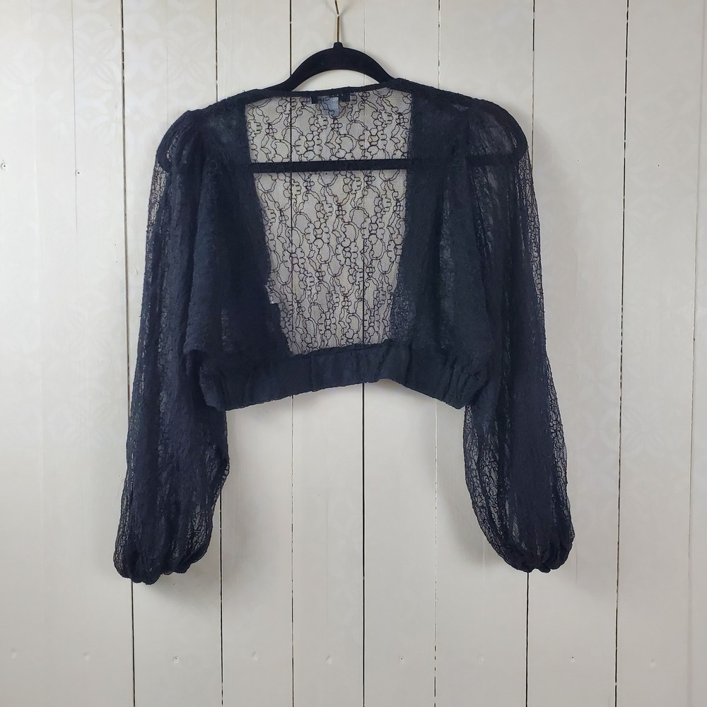 Favlux Fashion Black Lace Bolero Shrug Sheer Puff Sleeve Whimsy Goth FL20E431 M